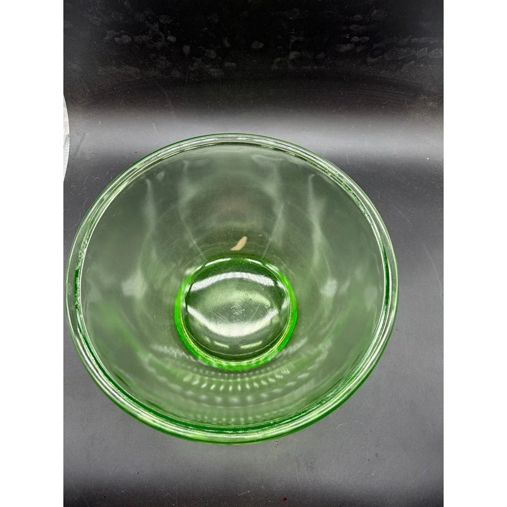 Vintage Hazel-Atlas Green Uranium Glass Mixing Bowl Ribbed Depression Glass 8.5